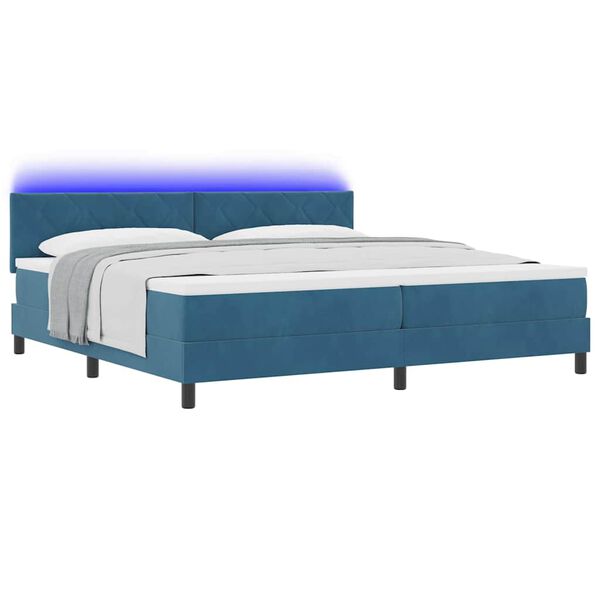 vidaXL LED Box Spring Bed met matras Donkerblauw 200 x 200 cm Fluweel