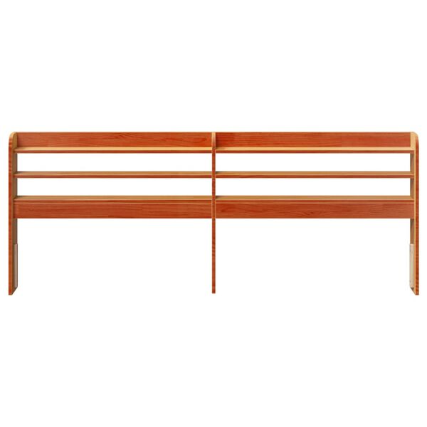 vidaXL Hoofdbord met schappen 200 cm massief grenenhout wasbruin