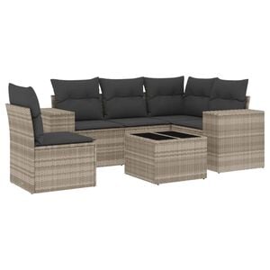 vidaXL 6-delige Loungeset met kussens poly rattan lichtgrijs
