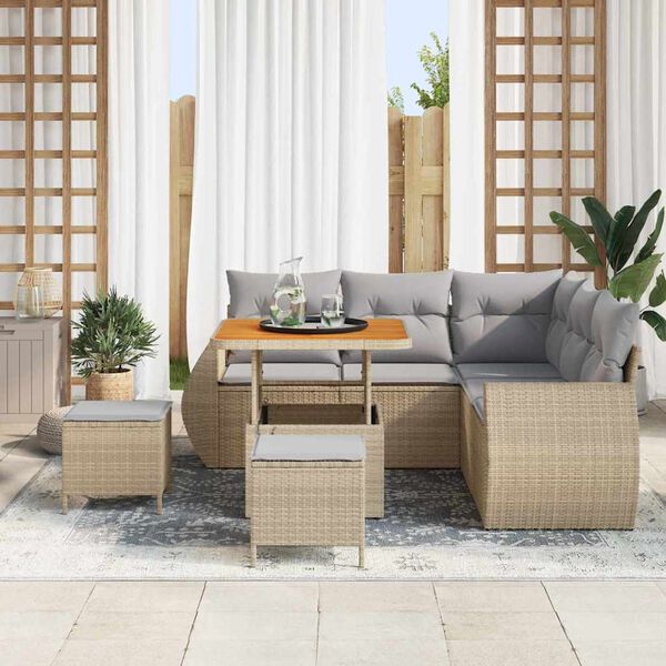 vidaXL Tuinbankenset 8 pcs Beige poly rattan