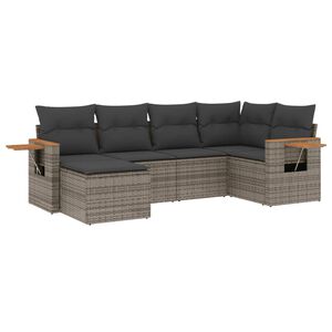 vidaXL 6-delige Loungeset met kussens poly rattan grijs