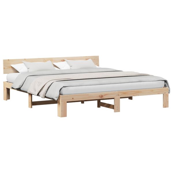 vidaXL Bedframe met hoofdeinde Naturel 200 x 200 cm Massief grenenhout
