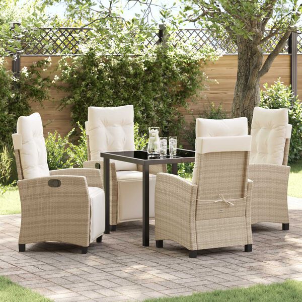 vidaXL Tuin eettafelset met kussen 5 pcs Beige poly rattan