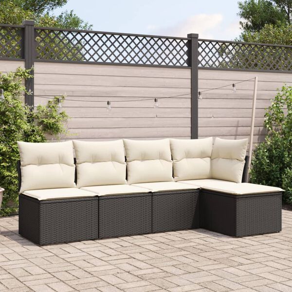 vidaXL 5-delige Loungeset met kussens poly rattan zwart