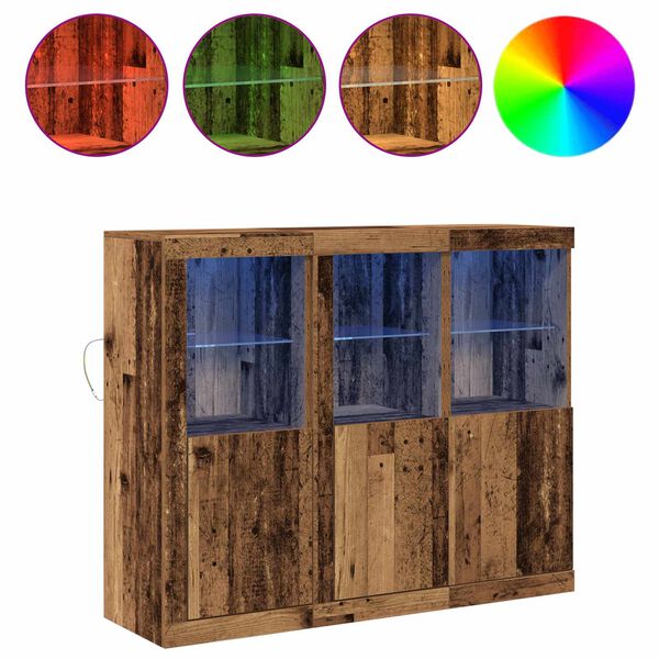 vidaXL LED Sideboard 3 pcs Oudhout 123 x 37 x 100 cm Bewerkt hout