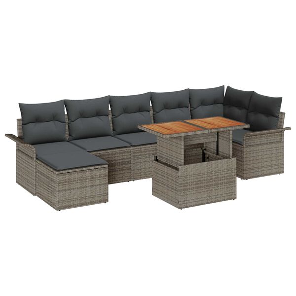 vidaXL Tuin Sofa Set met opslag 8 pcs Grijs Poly riet