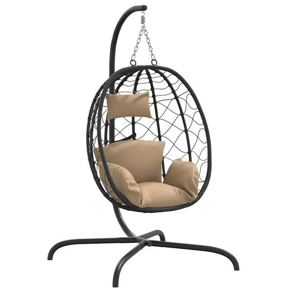 vidaXL Hangende Eivormige Stoel met Kussen Taupe Poly Rattan & Staal