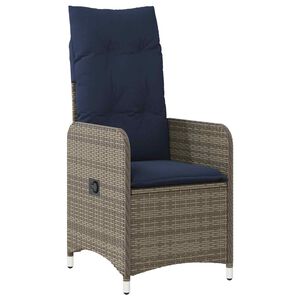 vidaXL Tuinstoel verstelbaar met kussens poly rattan grijs
