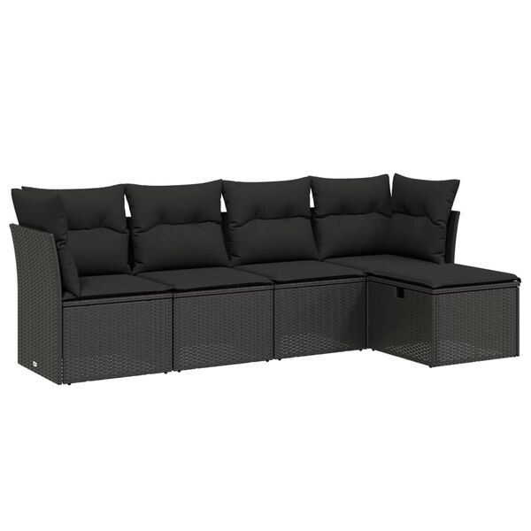 vidaXL 5-delige Loungeset met kussens poly rattan zwart