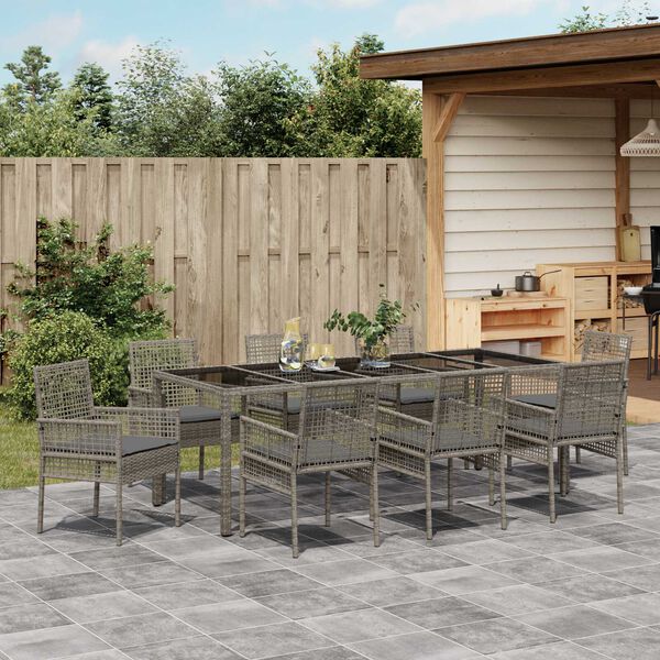 vidaXL Tuin eettafelset 9 pcs Grijs poly rattan