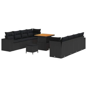 vidaXL Tuin Sofa Set met kussen 11 pcs Zwart poly rattan