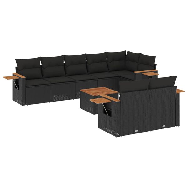 vidaXL 9-delige Loungeset met kussens poly rattan zwart