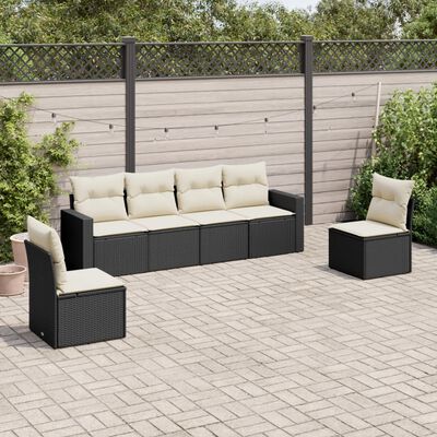 vidaXL 6-delige Loungeset met kussens poly rattan zwart