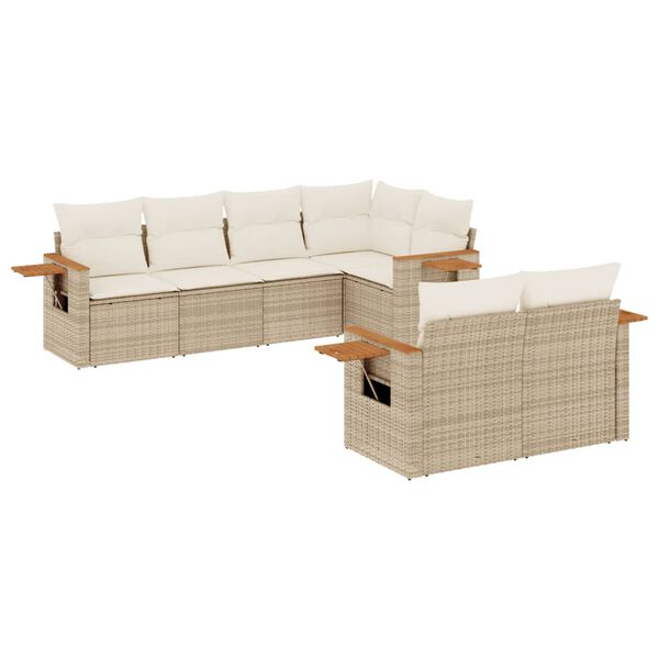 vidaXL 7-delige Loungeset met kussens poly rattan beige