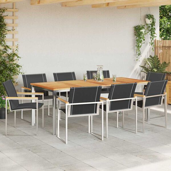 vidaXL Tuin eettafelset 9 pcs Bruin Massief Acaciahout