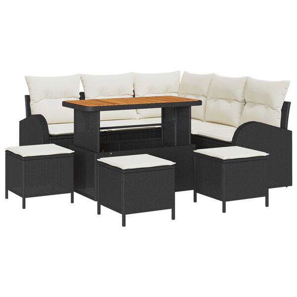 vidaXL Tuin Sofa Set met kussen 9 pcs Zwart Poly riet