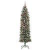 vidaXL Kunstmatige slanke kerstboom met 300 LED Groen en Wit 210 cm