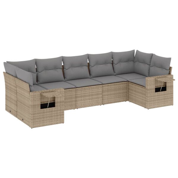 vidaXL 7-delige Loungeset met kussens poly rattan beige