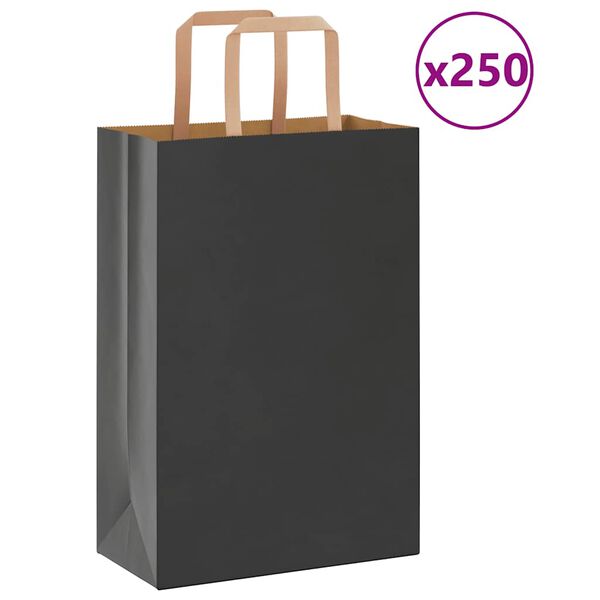 vidaXL Papieren zakken 250 st met hengsels 21x11x31 cm zwart