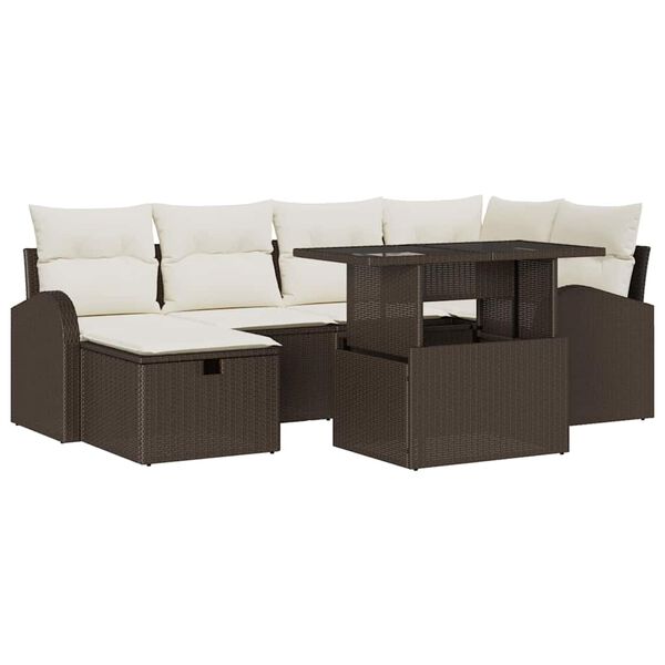 vidaXL Tuin Sofa Set met kussen met opslag 7 pcs Bruin Poly riet