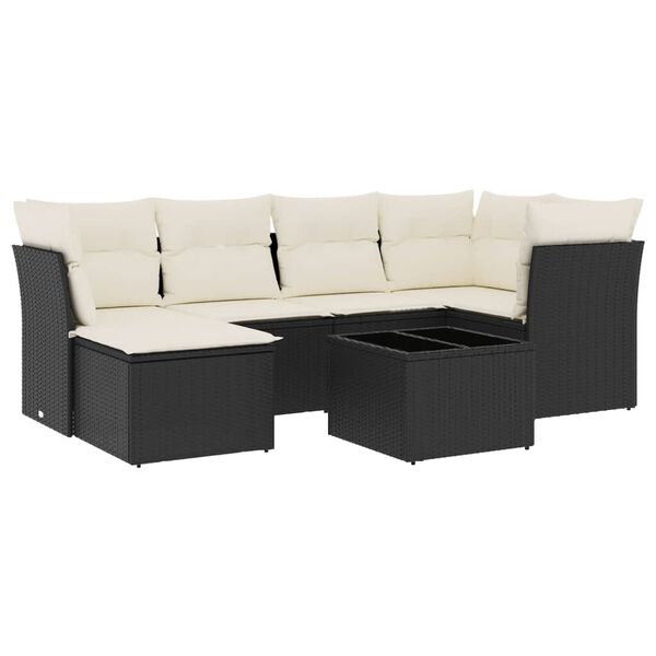 vidaXL 7-delige Loungeset met kussens poly rattan zwart
