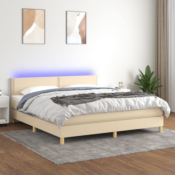 vidaXL Boxspring met matras en LED stof cr&egrave;mekleurig 160x200 cm