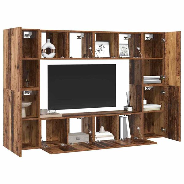 vidaXL Tv-meubelset Wandgemonteerd 8 pcs Oud Hout Bewerkt hout
