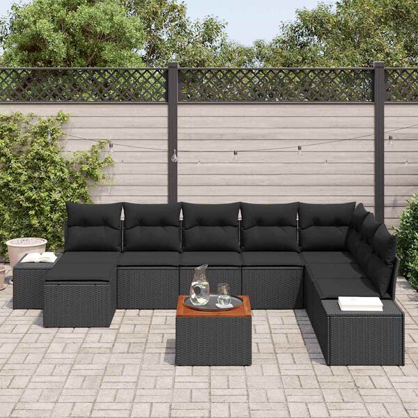 vidaXL Tuinbankenset met kussen 9 pcs Zwart poly rattan