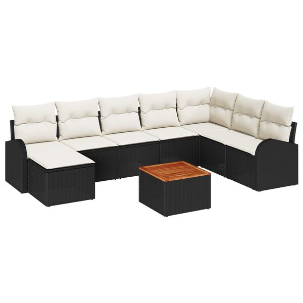 vidaXL Tuin Sofa Set met kussen 9 pcs Zwart Poly riet