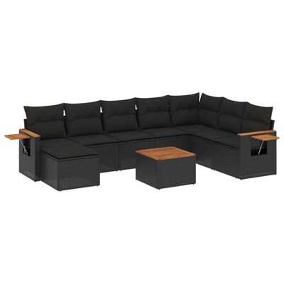 vidaXL 9-delige Loungeset met kussens poly rattan zwart