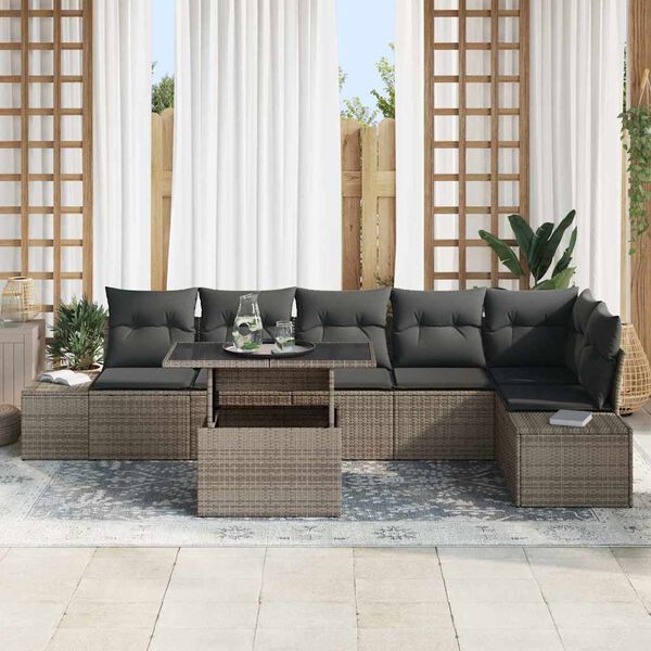 vidaXL Tuin Sofa Set met kussen met opslag 7 pcs Grijs poly rattan