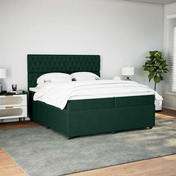 vidaXL Boxspring met matras fluweel donkergroen 200x200 cm