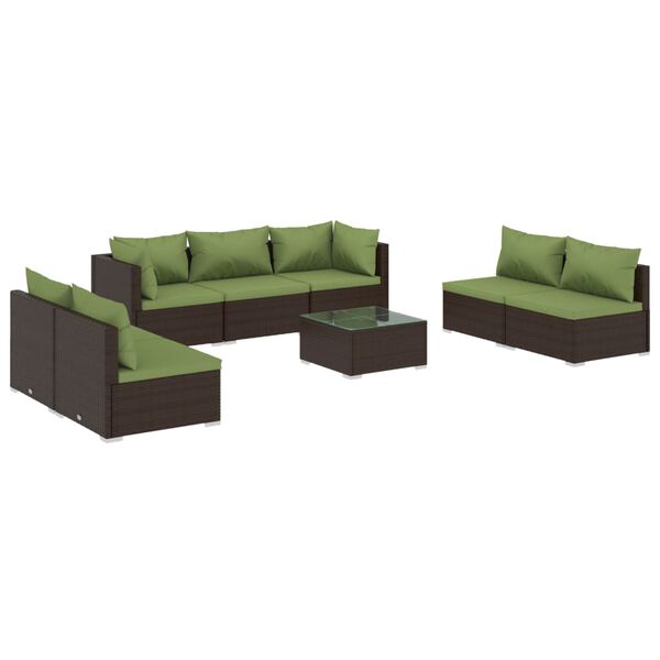 vidaXL 8-delige Loungeset met kussens poly rattan bruin