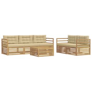 vidaXL Buiten bankenset 6 st 5-zits Wit en Beige Massief Acaciahout