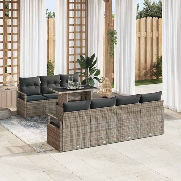 vidaXL Tuin Sofa Set met opslag met kussen 8 pcs Grijs poly rattan