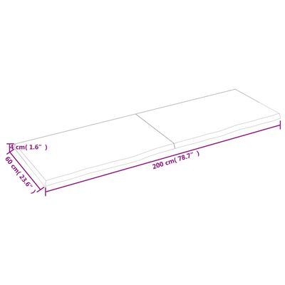 vidaXL Wastafelblad 200x60x(2-4) cm onbehandeld massief hout