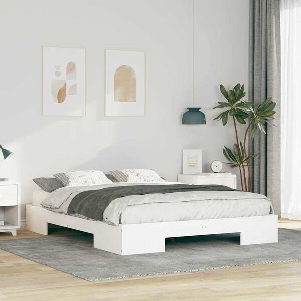 vidaXL Bedframe met opslag Wit 150 x 200 cm Massief grenenhout