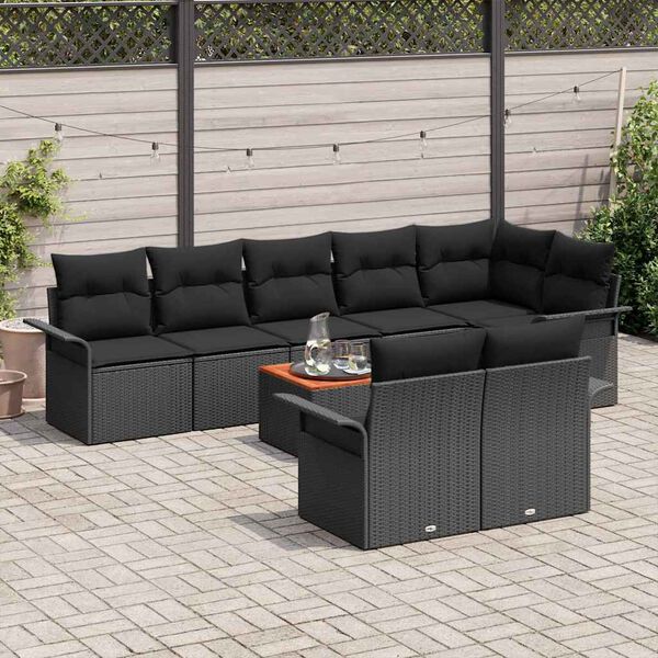 vidaXL Tuinbankenset met kussen 9 pcs Zwart poly rattan