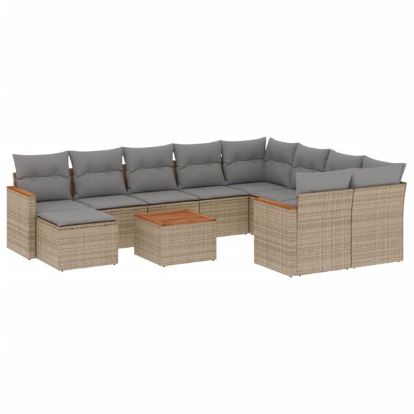 vidaXL 11-delige Loungeset met kussens poly rattan gemengd beige