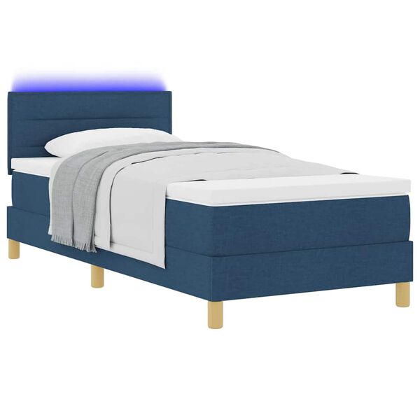 vidaXL LED Box Spring Bed met matras met LED Blauw 90 x 190 cm Stof