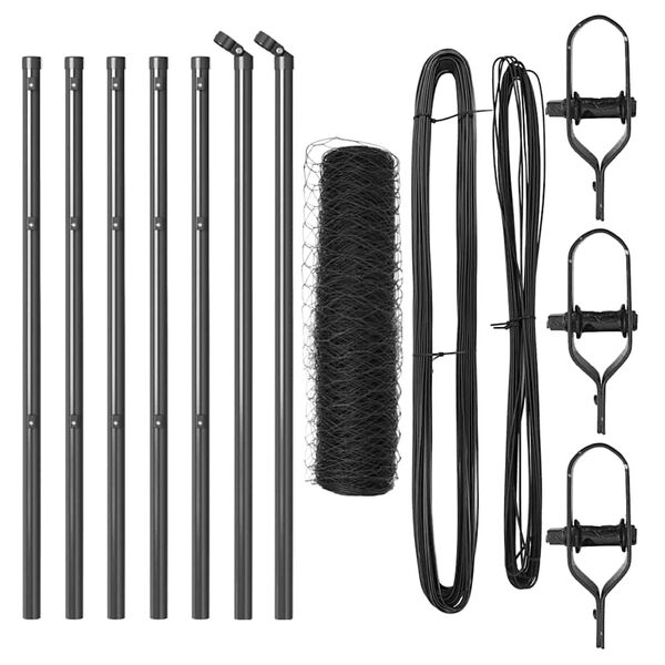 vidaXL Afrasteringspaal Grijs 10 x 0,6 m (50 mm gaas) Staal en PVC