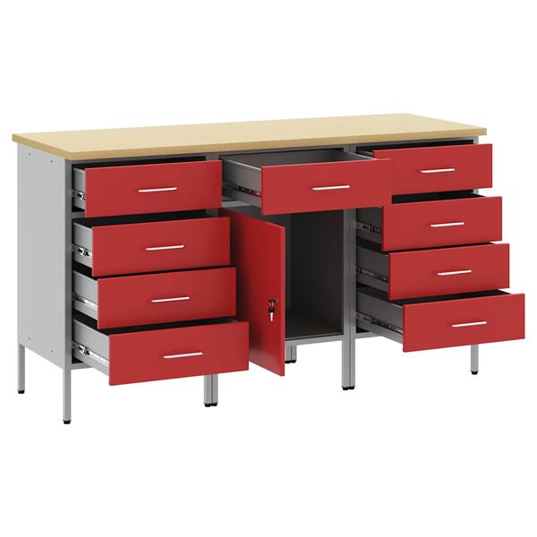 vidaXL Werk kast met lade 3 pcs Rood en Grijs 150 x 55 x 85 cm