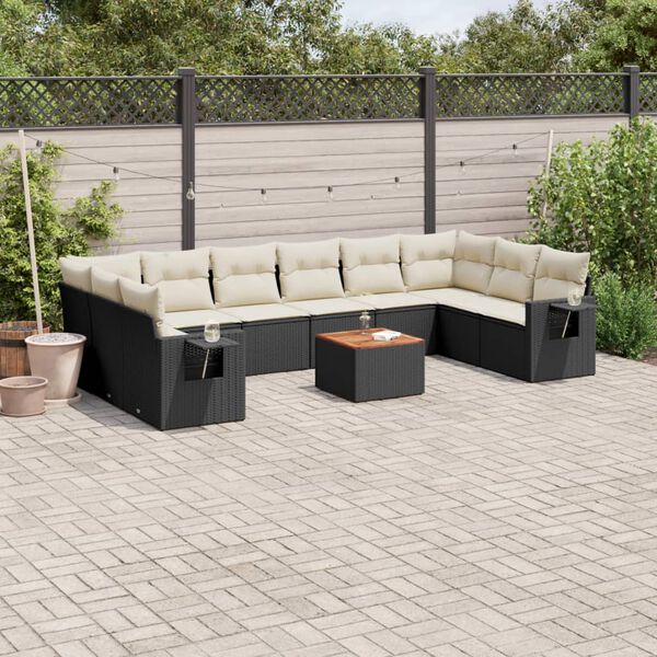 vidaXL 11-delige Loungeset met kussens poly rattan zwart
