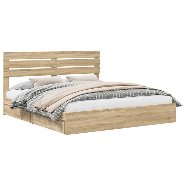 vidaXL Opslag bed met lade Sonoma Eiken 180 x 200 cm Bewerkt hout