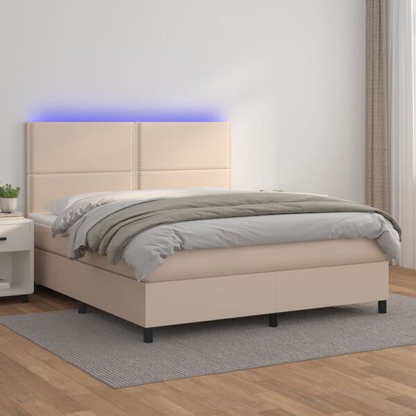 vidaXL Boxspring met matras en LED kunstleer cappuccinokleur 180x200cm