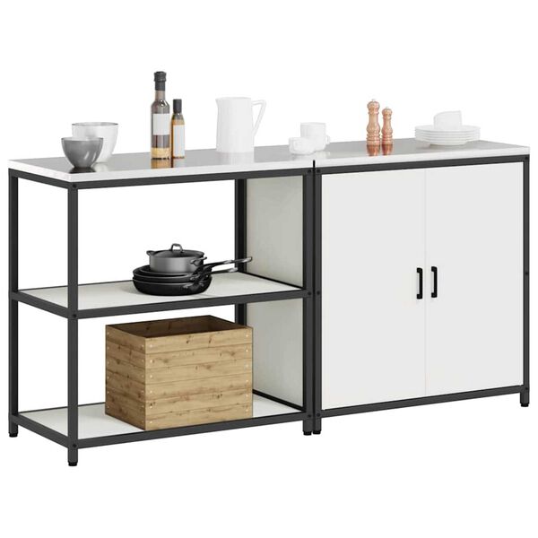 vidaXL Keukenopslag set met plank 2 pcs Wit Koudgewalst staal