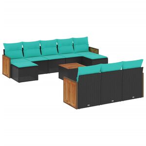 vidaXL 11-delige tuinbankset met kussens, zwart polyrotan