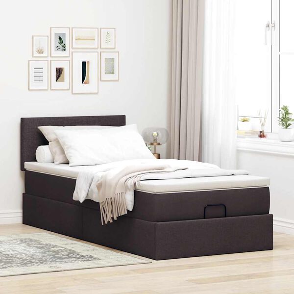 vidaXL Ottoman bed met matras 80x200cm stof donkerbruin