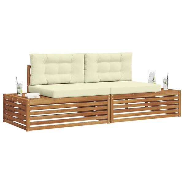 vidaXL Buiten bankenset met kussen 2 Stuk Natuurlijk en Cr&egrave;me