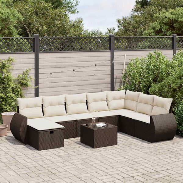 vidaXL 9-delige Loungeset met kussens poly rattan bruin